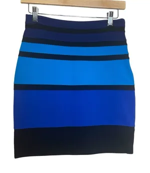 Express Colorblock Blue Black Stripes Mini Skirt Size 0 Office Conference‎ thumbnail 1