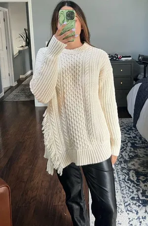 J.Crew Cozy Cable Knit Sweater with Fringe Slit thumbnail 8