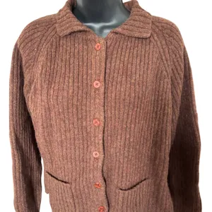 Vtg Newton Trading Co 100% Shetland Wool Sweater Jacket Sz‎ L Brown Cottagecore thumbnail 2