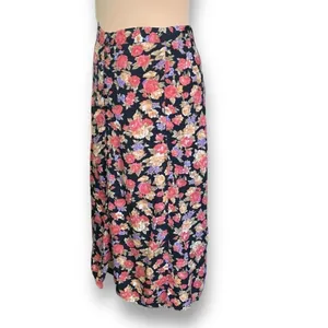 Vintage 90s Maxi Skirt Dark Floral Black Pink Cottagecore‎ Button Down XL thumbnail 2