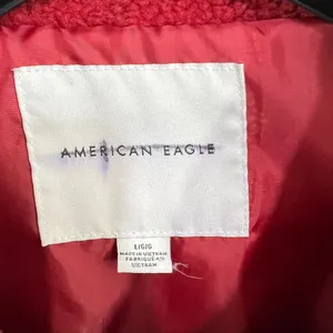 American Eagle Womens Large Fleece Teddy Jacket Red Full-Zip Pouch Pockets Cozy thumbnail 3