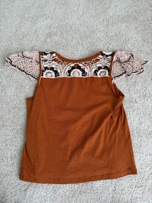 Anthropologie Lace Flutter Sleeve Blouse Cedar Brown thumbnail 2