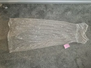 Hello Molly Sequin Strapless Maxi Dress Beige Size L thumbnail 5