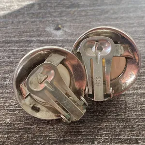 Vtg 925 Sterling Silver Faux Pearl Button Clip On Earrings Classic 1” Diameter thumbnail 2
