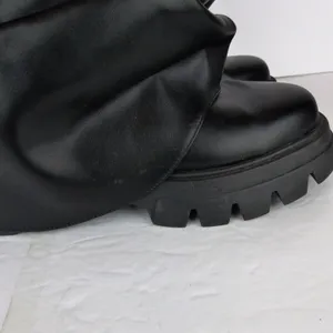 Azalea Wang Mate Boots Womens 11 Black Ruched Mid Calf Lug Sole Moto Y2K Gothic thumbnail 7