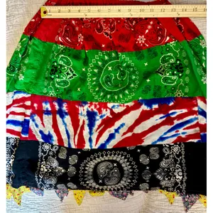 Handmade Patchwork Bandana Tie Dye Midi Skirt Boho Tiered Pointed Hem Multi thumbnail 1
