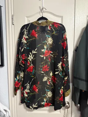 💖 Francesca Rose‎ Sheer Black Floral Kimono Boho Chic Gypsy Indie Romantic thumbnail 3