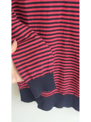 J.Crew 100% Merino Wool Striped Sweater Pink Navy Crewneck Women’s L thumbnail 4