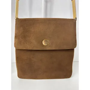 Prestige Vintage suede brown bag with gold hardware & flap closure thumbnail 8