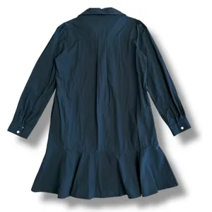 Black Cotton Collared Drop Waist Shirt Dress Women’s S Long‎ Sleeve Ruffle Hem thumbnail 6