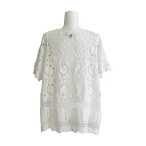 Roamans Top Sweater White French Crochet Short Sleeve Cotton Top Plus 18/20 NEW thumbnail 4