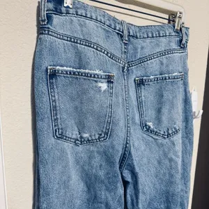 Zara High Waist Straight Leg 90s Full Length Jeans Sz 26/27 Thrashed Distressed thumbnail 6