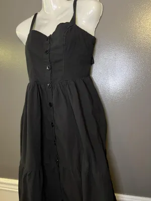 Urban Outfitters Dress Womens Medium Black Button Front Midi Sundress Sweetheart thumbnail 7