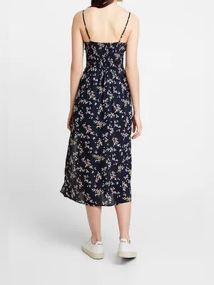Abercrombie & Fitch navy floral maxi dress with strappy details side slit Small thumbnail 4