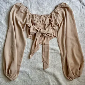 Remidoo Tan Crop Top With A Tie In The Back. Long Sleeves.‎ NWT Size Small thumbnail 5