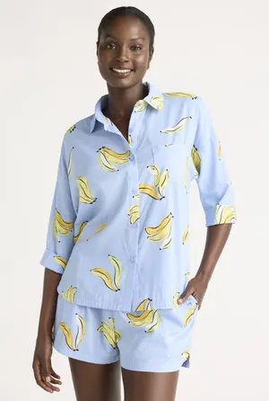 Joyspun Banana-Print Light Blue Pajama Set Size Medium 8/10 - C27-177 thumbnail 1