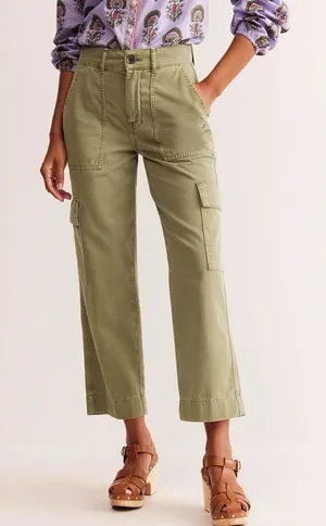 Boden Cargo Trousers Pants Size 10‎ Olive Green Patch Pockets High Waist thumbnail 1