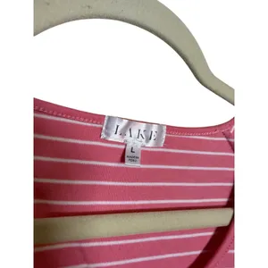 LAKE Pajama Pink White Striped Top Women's Sz. L thumbnail 2