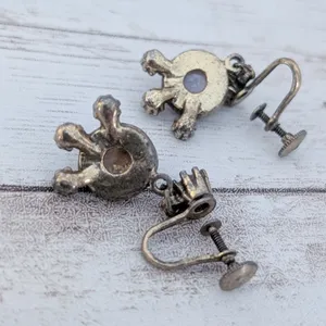 Vintage Screw On Earrings Unusual Dangle - Tarnished thumbnail 5