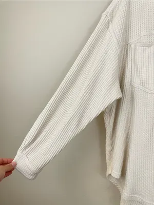 Aerie Anytime Fave‎ Waffle Shirt Cabe Batter Oversized Shacket Size Large thumbnail 5