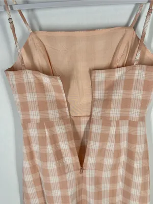 BP Peach Plaid Mini Dress XS Spaghetti‎ Strap Lightweight Back Zip thumbnail 7