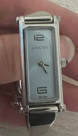 Gucci Silver and Gold Rectangular Watch with Metal Link Band thumbnail 1