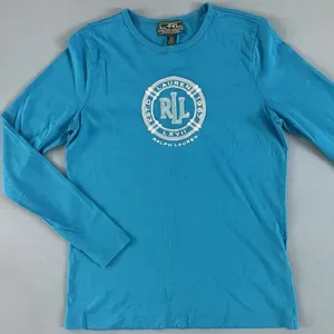 Lauren Ralph Lauren LRL Active‎ Embroidered Logo Blue Long Sleeve Cotton Shirt thumbnail 4
