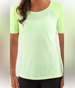 Lululemon swiftly tech neon, yellow striped shirt thumbnail 1