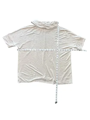 Lands' End Womens Medium M Top Shirt Cowl Neck Short Sleeve Cream Oatmeal soft thumbnail 7