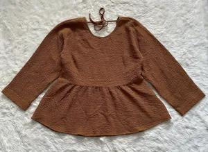 Madewell Blouse Peplum Open-Back Top Brown S thumbnail 4