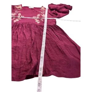 Umgee Burgundy Embroidered Floral Bird‎ Boho Mini Dress Ruffle Bell Sleeve Small thumbnail 8