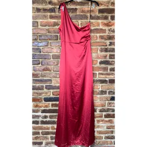 NWT Lulus Dreaming of Elegance Wine Red Satin One-Shoulder Maxi Dress Size XL thumbnail 7