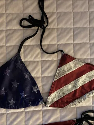 Women’s 2 Piece Side Tie Patriotic Bikini Swimwear Size L thumbnail 6