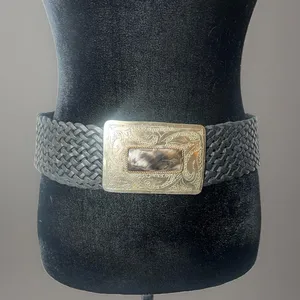 Motif 56 Wide Braided Leather Belt With Silver Buckle Vintage Medium thumbnail 2