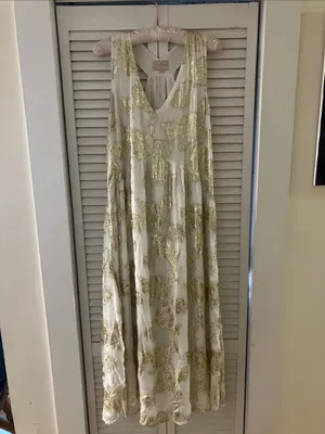 Ciebon White And Gold Floral Metallic Foil Maxi Dress Size Medium thumbnail 3