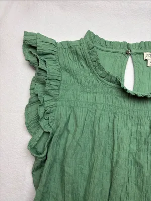 J. Crew size large Green Ruffle Sleeve Casual Dress knee length olive guest thumbnail 3