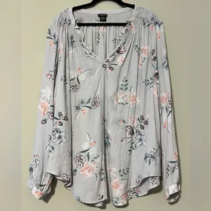 TORRID plus size 3 women’s grey floral hi low blouse top lightweight longsleeve thumbnail 9