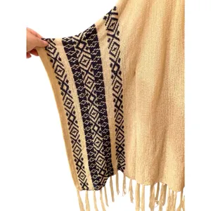 Double Zero Cream Fringe Knit Poncho Sweater Navy Blue Aztec Detail Size Medium thumbnail 10