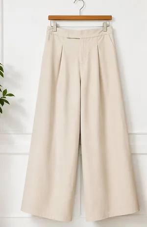 ✨ Women’s Cream High-Waisted Wide-Leg Pleated Trousers (Size M) ✨ thumbnail 1