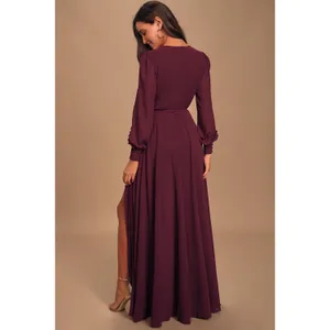 NWT Lulus My Whole Heart Plum Long Sleeve Wrap Dress Bridesmaid Gala Banquet XS thumbnail 8