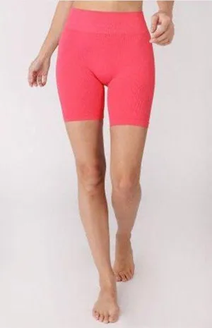 NIKIBIKI High Waisted Hot Pink Biker Shorts with Ribbing thumbnail 1