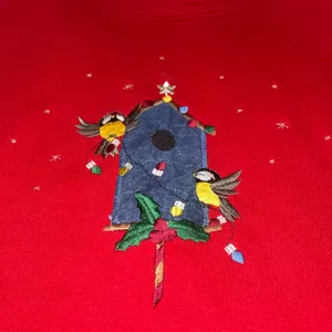Vintage Morning Sun red birds Christmas lights holiday sweatshirt Medium Petite thumbnail 3