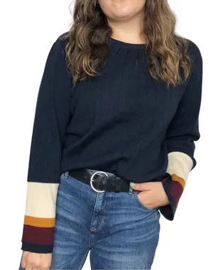 Cliché Navy Cream Colorblock Bell Sleeve Sweater Small Wool Blend Preppy Retro thumbnail 1