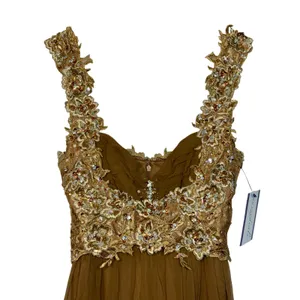 NWT Mandalay Brown Gold Lace Beaded Embellished Long Evening Gown Dress Size 8 thumbnail 2