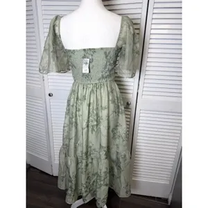 Abercrombie & Fitch Emerson Angel Sleeve Midi Dress Sage Green Floral Large thumbnail 7