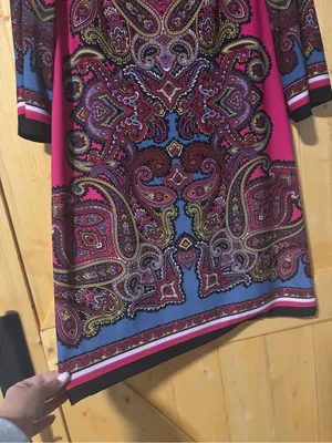 ⁠Muse‎ Pink & Blue Paisley Knit Shift Dress Quarter Sleeve Zip Back Size 10⁠ thumbnail 4