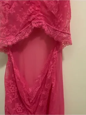 Lingerie Mini Dress S Small Hot Pink Sheer Lace Cutout Midriff Ruched Coquette thumbnail 3