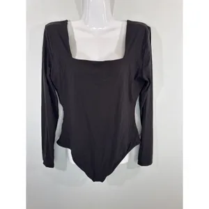 Quince Black Square Neck Bodysuit Women XL‎ Minimalist Stretch Essential thumbnail 2