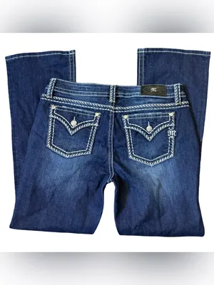 Miss Me Dark Wash Bootcut Jeans • White Stitching • Rhinestone Back Pockets • 32 thumbnail 2
