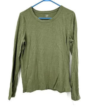 Gap Size Medium Shirt Green Long Sleeve Crew Neck‎ Tee Basic Everyday Casual Top thumbnail 1